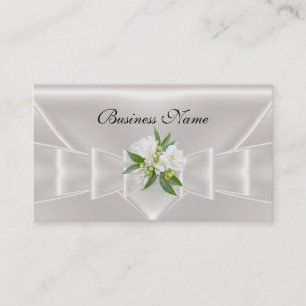 Élégant Carte de visite blanc soie florale Bow