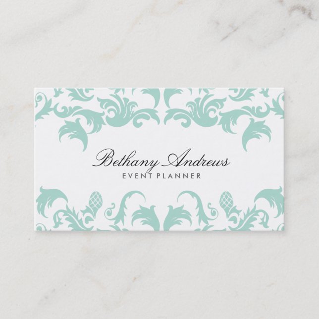 Elégant Carte de visite bleu Damask - Groupon (Devant)