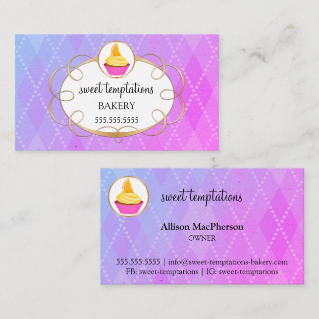 Élégant Carte de visite de boulangerie Cupcake (Devant / Derrière)