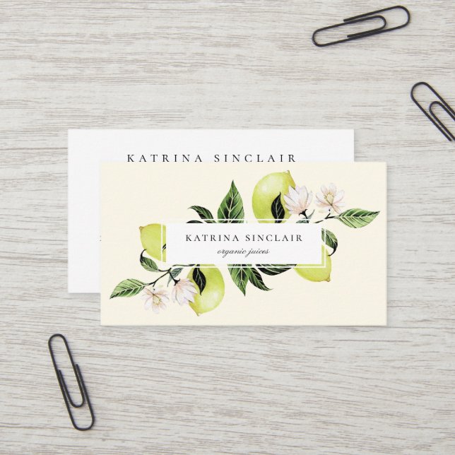 Élégant Carte de visite de citrons botaniques (Devant/Arrière en situation)