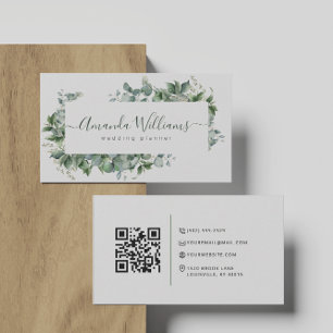 Élégant Carte de visite de code QR Floral Vert