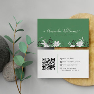 Élégant Carte de visite de code QR Floral Vert
