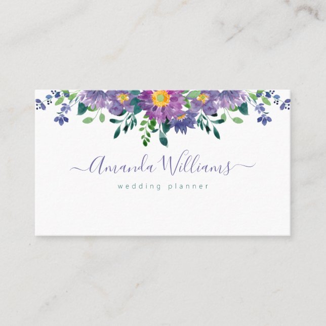 Élégant Carte de visite de design floral violet (Devant)