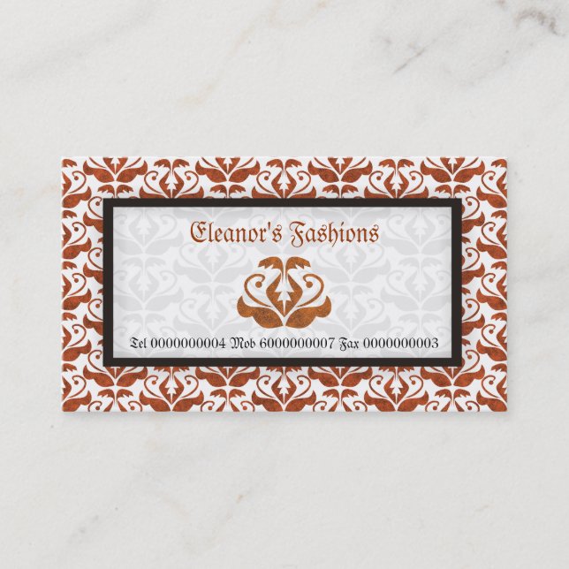 Élégant carte de visite de mode damassé orange (Devant)