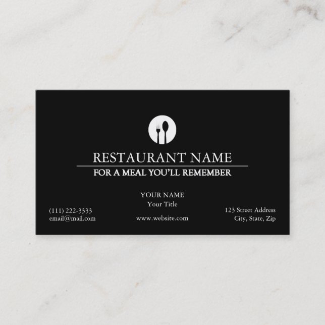Élégant Carte de visite de restaurant (Devant)