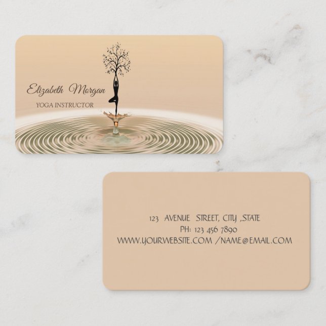 Élégant Carte de visite d'instructeur de Yoga arbr (Devant / Derrière)