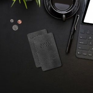 Elégant Carte de visite en cuir noir Faux Vegan