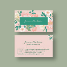 Élégant Carte de visite floral avec code QR | DP7