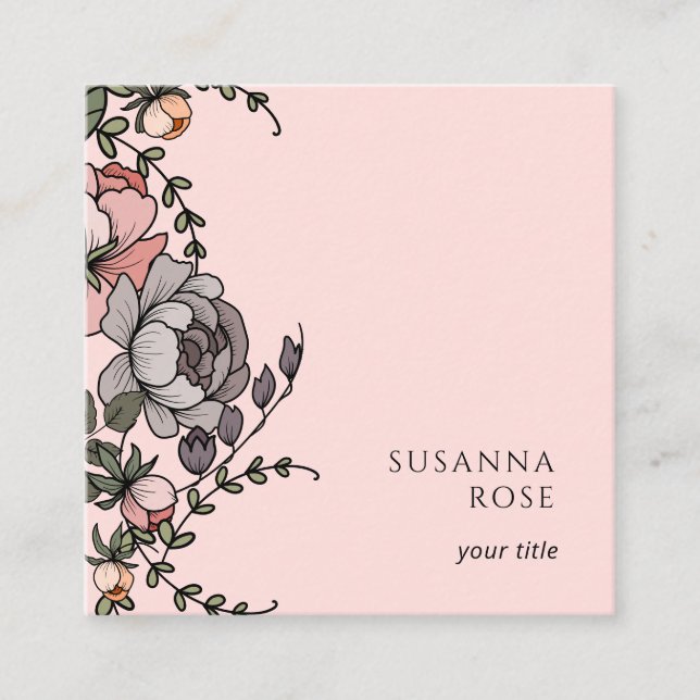 Élégant Carte de visite floral Boho (Devant)