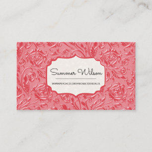 Élégant Carte de visite Floral Embossé rose foncé