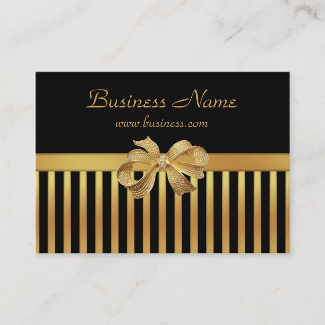 Elégant Carte de visite Gold Black Stripe Gold Bow (Devant)