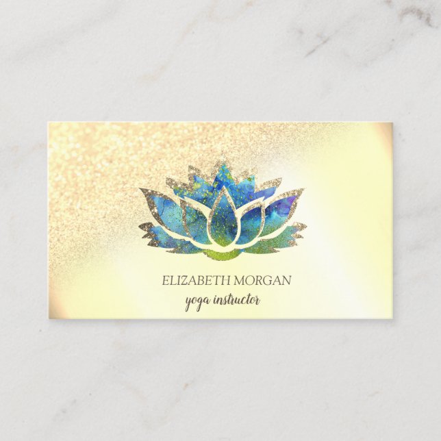 Élégant Carte de visite Gold Blue Lotus (Devant)