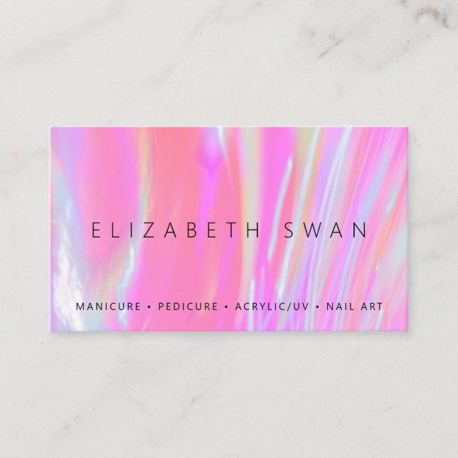 Élégant Carte de visite Holographique Pastel Rose  (Devant)