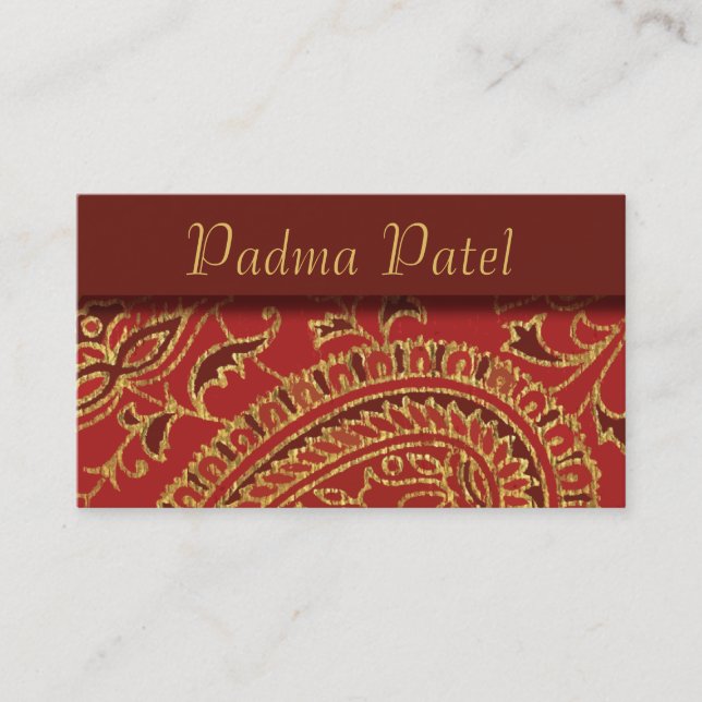 Élégant Carte de visite professionnel Red Paisley (Devant)
