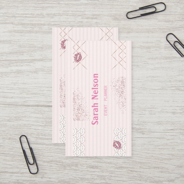 Élégant Carte de visite rose sucré de luxe (Devant/Arrière en situation)