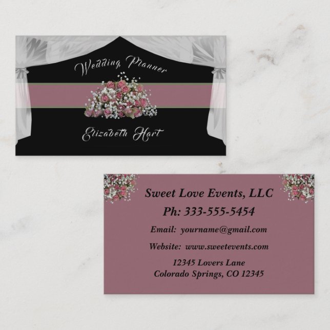 Élégant Carte de visite Wedding planner Rose (Devant / Derrière)