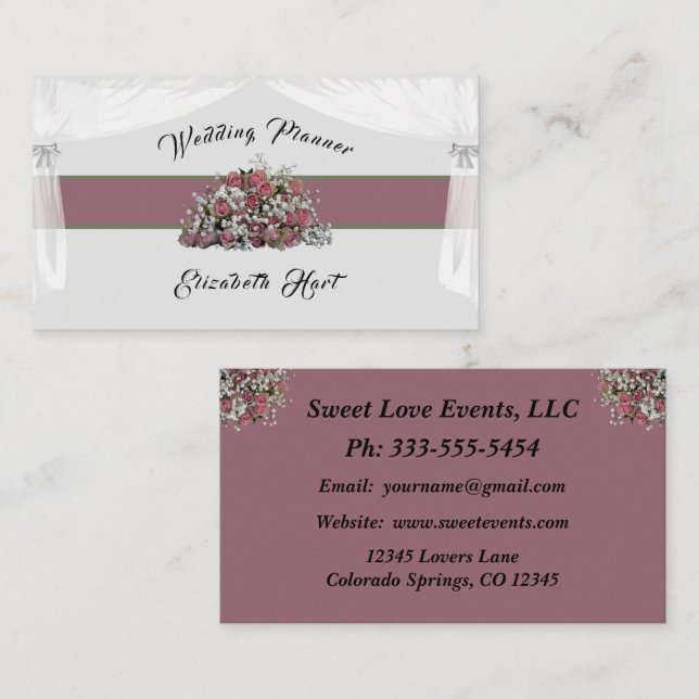 Élégant Carte de visite Wedding planner Rose (Devant / Derrière)