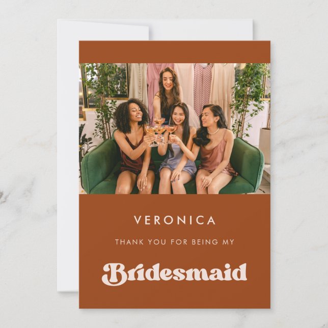 Élégant Carte photo de Merci de Bridesmaid orange (Devant)