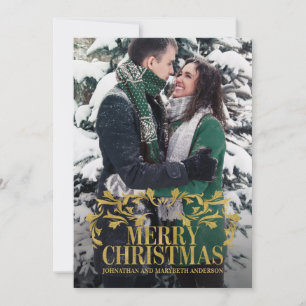 Élégant Carte photo de Noël Ornate Gold Joyeux