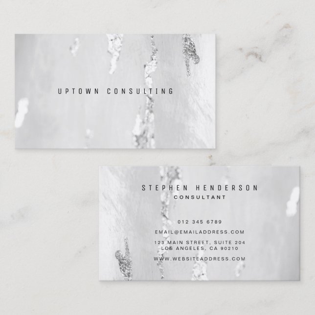 Élégant Cartes de visite Faux Silver Foil Luxe (Devant / Derrière)