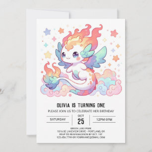 Elegant Cartoon Dragon 1st Birthday Invitation
