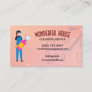 Elegant Cartoon House Cleaning Service Business Card