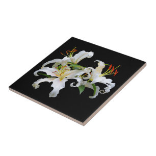 Elegant Casablanca White Oriental Lilies Tile