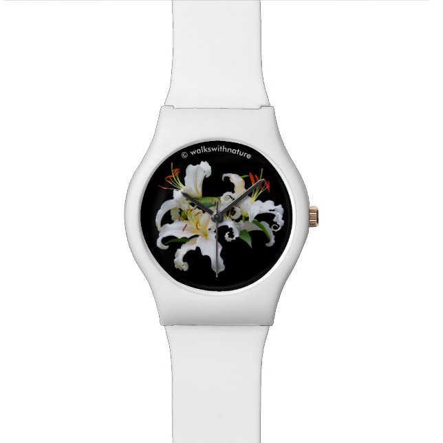 Elegant Casablanca White Oriental Lilies Watch (Close Up)