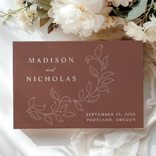 Elegant Cascading Brown Leaves Photo Wedding Guest Book