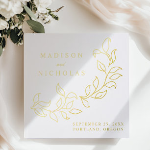 Elegant Cascading Gold Foil Leaves Photo Wedding Guest Book