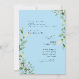 Elegant Cascading Greenery Wedding Ice Blue Invitation