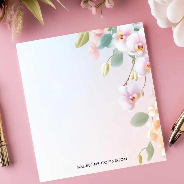 Elegant Cascading Pink Orchids Personalized Name Notepad (Creator Uploaded)