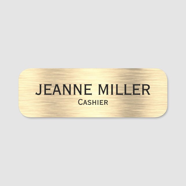 Elegant Cashier Black And Gold Name Tag (Front)