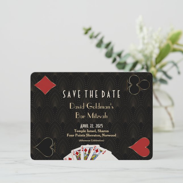 Elegant Casino Las Vegas Poker Bar Mitzvah Save The Date (Standing Front)
