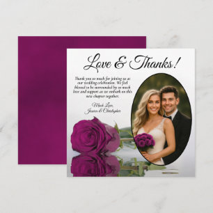 Elegant Cassis or Magenta Rose Oval Photo Wedding Thank You Card