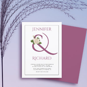 Elegant cassis purple ampersand and rose wedding invitation