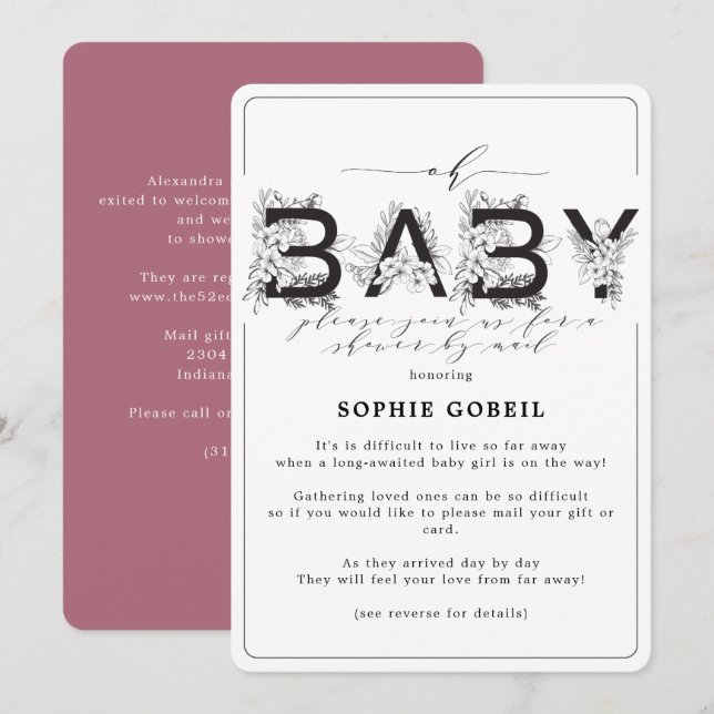 Elegant Cassis Purple Floral By Mail Baby Shower Invitation (Front/Back)