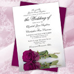 Elegant Cassis Purple Magenta Rose Formal Wedding Invitation<br><div class="desc">This beautiful wedding invitation is simple, traditional and elegant. It features a beautiful photo of a long-stemmed cassis purple, magenta, or berry coloured rose reflecting in a pool of water with formal wording where the parents of the bride are issuing the invitation. The fancy script calligraphy gives it a timeless...</div>
