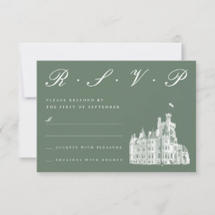 Elegant Castle Illustration Sage Green Wedding RSVP Card