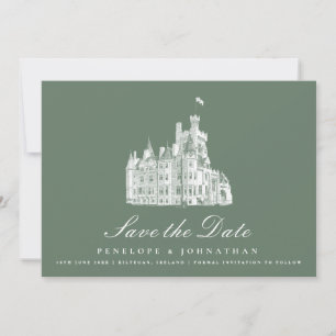 Elegant Castle Illustration Sage Green Wedding Save The Date