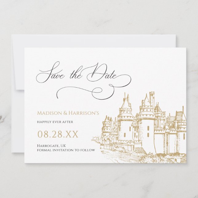 Elegant Castle Once Upon A Time Fairy Tale Wedding Save The Date (Front)