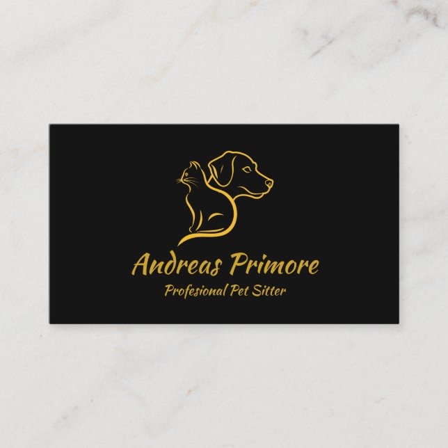 Elegant Cat and Dog with Personalized QR code Business Card (Front)