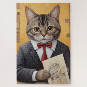 Elegant Cat Architect Art Funny Business Cat  Jigsaw Puzzle