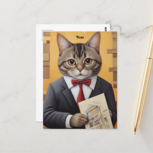 Elegant Cat Architect Art Funny Business Cat Postcard