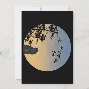 Elegant Cat & Bamboo Twilight - Japanese Art Postc Invitation
