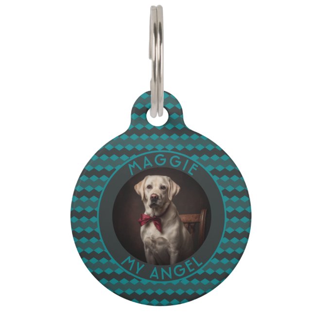 Elegant Cat Dad Gift Chevron Print Pet Tag (Front)