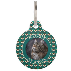 Elegant Cat Mom Gift Chevron Motif Pet Tag
