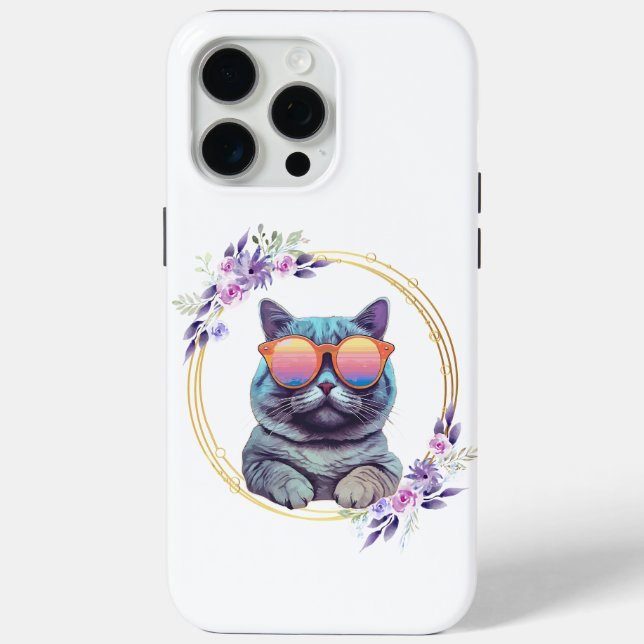 Elegant Cat Phone Cover with Floral Accents (Back)