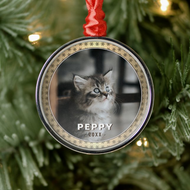 Elegant Cat Photo Golden Metallic Christmas   Metal Ornament (Tree)