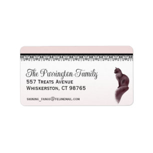 Elegant Cat, Pink & Black, Return Address Label
